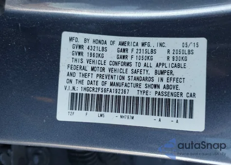 2015 Honda Accord Sport из США, поврежденный, VIN 1HGCR2F56FA192367